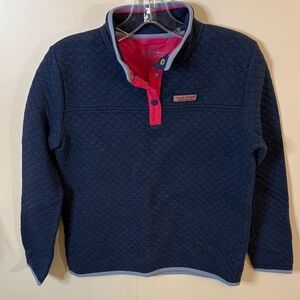 Vineyard Vines Navy Quilted Pullover with Pink Snap Placket
